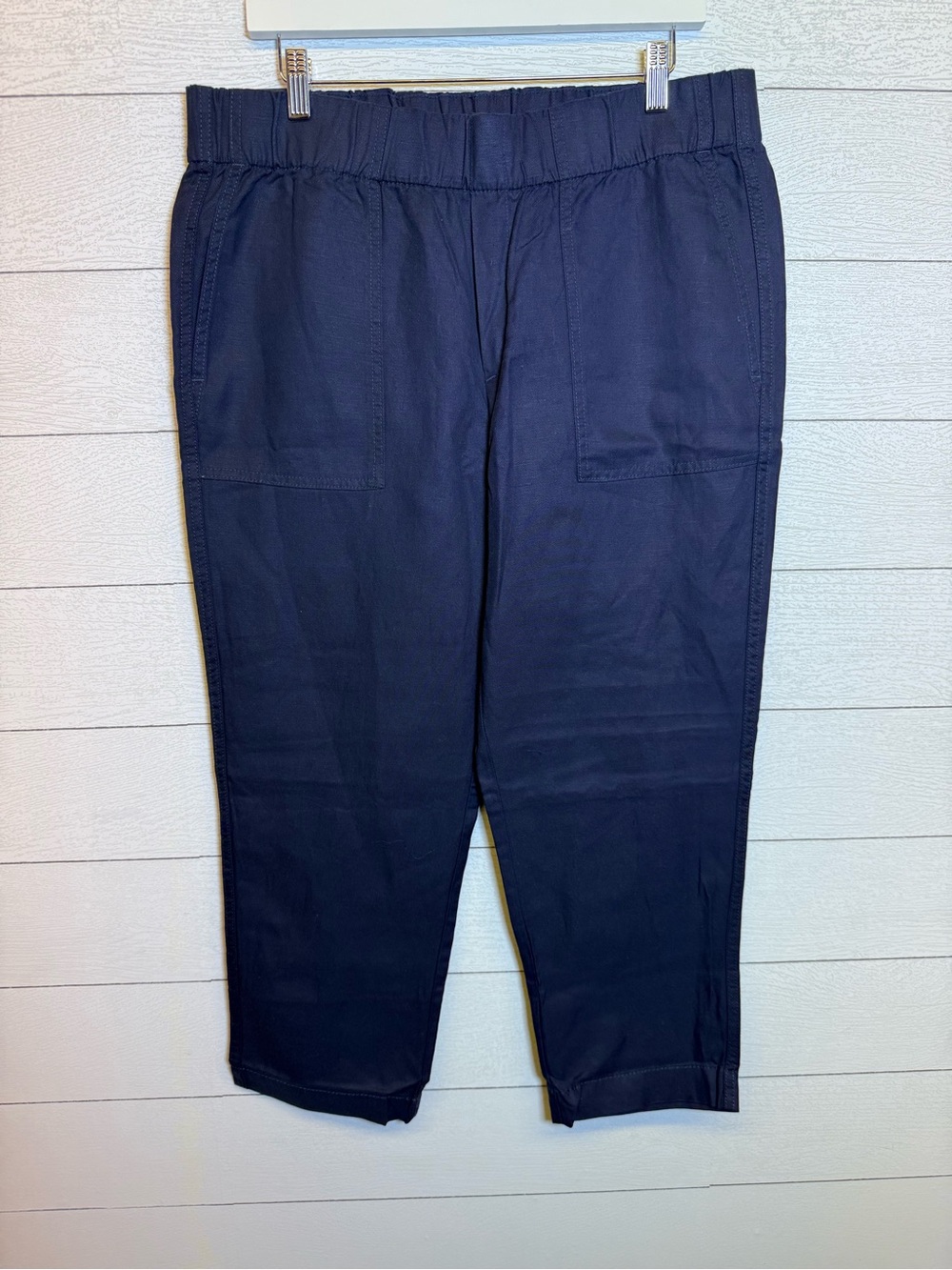 Banana Republic Navy Tapered Crop Elastic-Waist Pants Linen Blend Large NWT